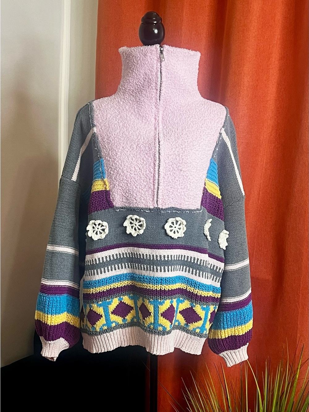 POL Color-block Knit Half-Zip Sweater